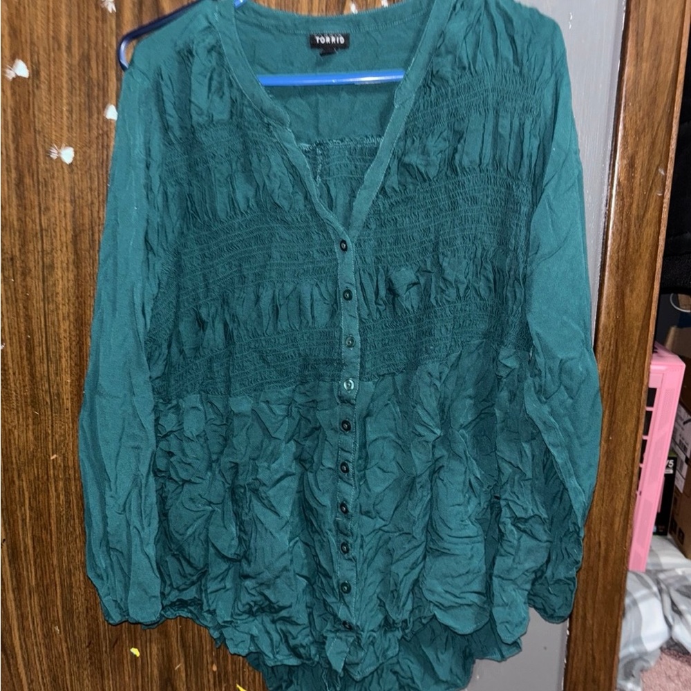 Torrid Blue Ruffled 3/4 Sleeve Blouse